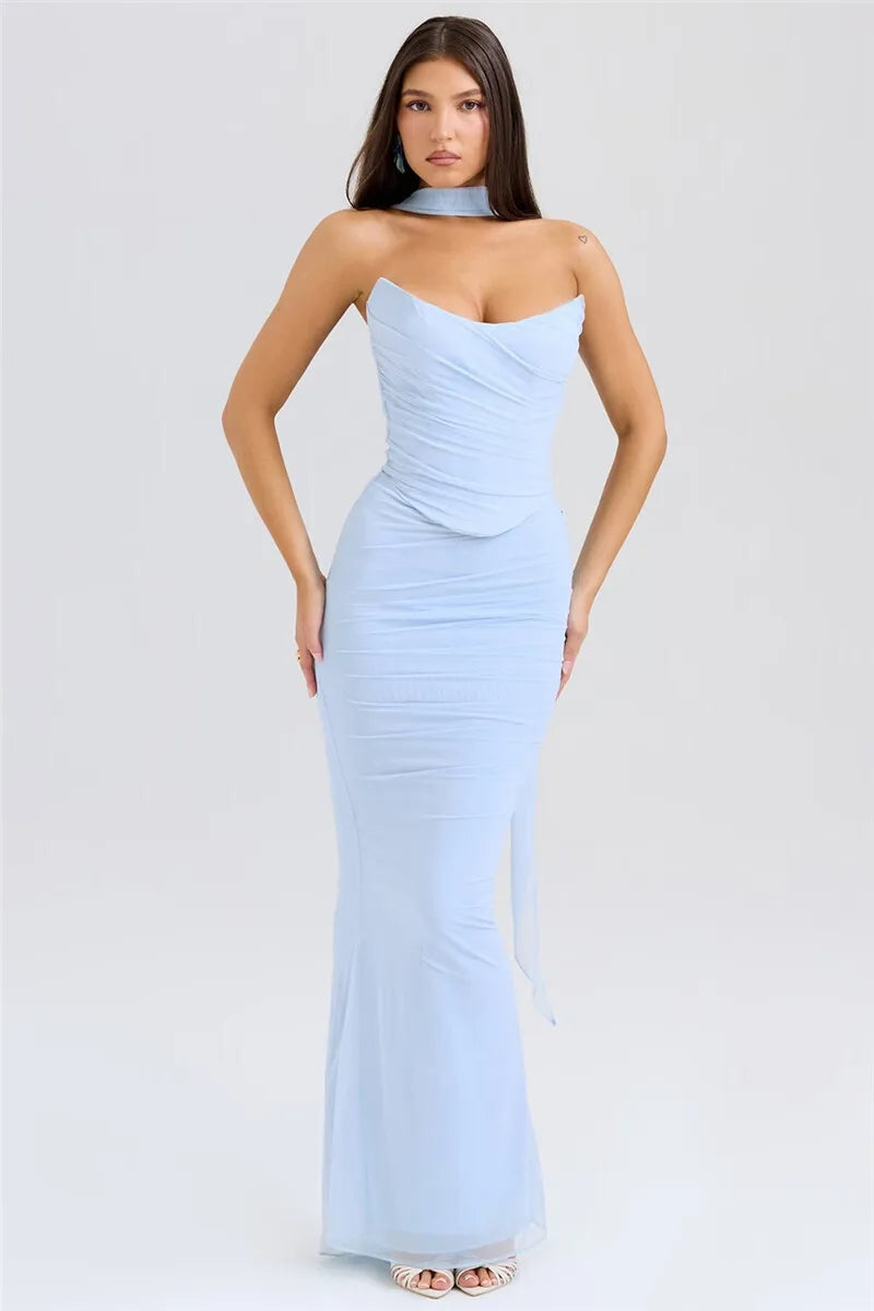 Strapless Corset Top & Maxi Skirt Two Piece Set