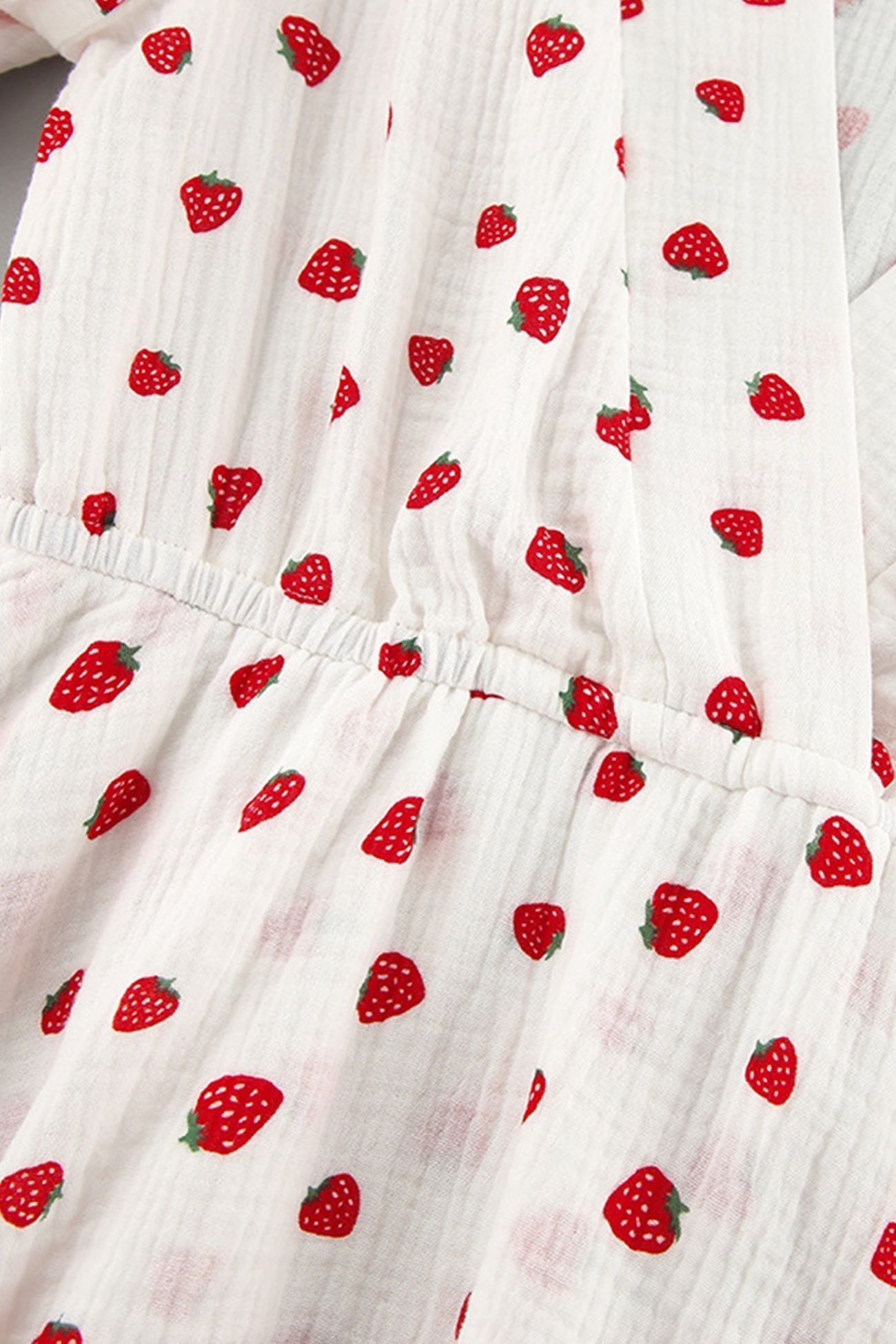 Strawberry Print Puff Sleeve Cotton Dress