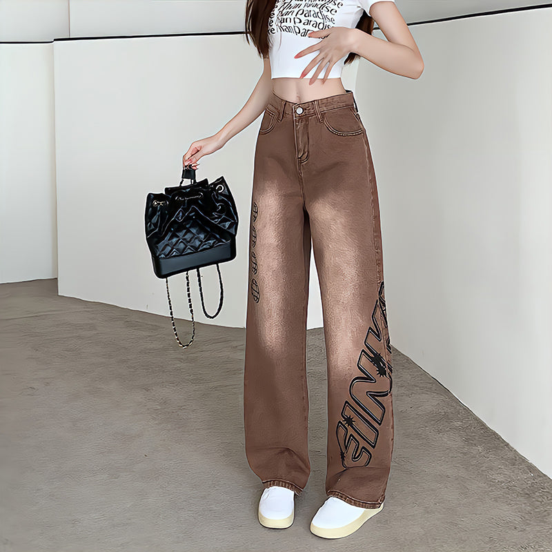 Letter Print Fashion Y2K Demin Jeans