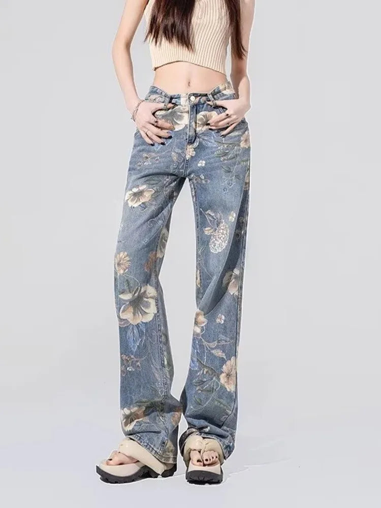 Children’s High Waist Straight Tube Loose Wide Leg Trendy Spliced With Old Zippers Jean Blue / S