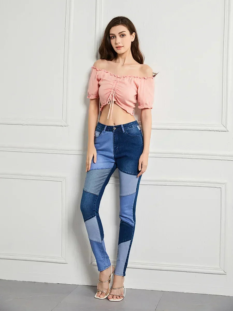 Stretch Patchwork Slim Fashion Vintage Streetwear Denim Jean