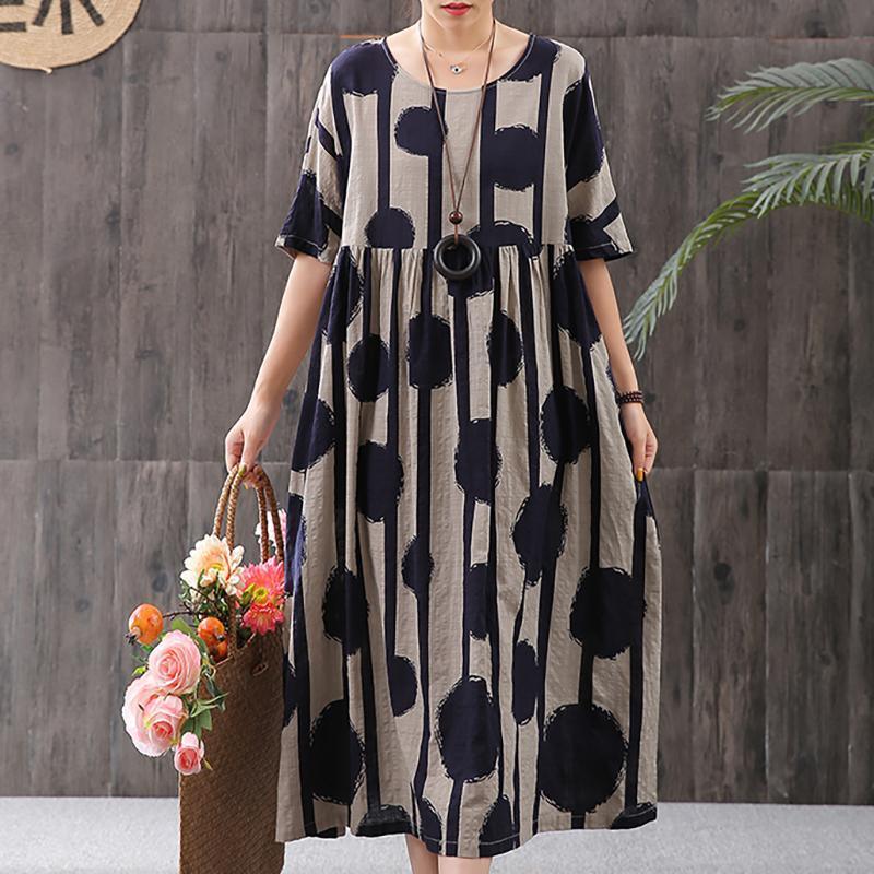 Stripes And Big Dots Retro Loose Dress