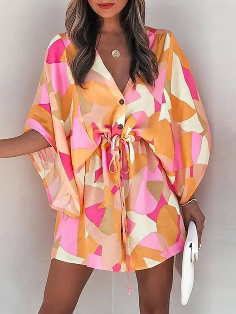 Stunning Print 3/4 Sleeve Short Dress