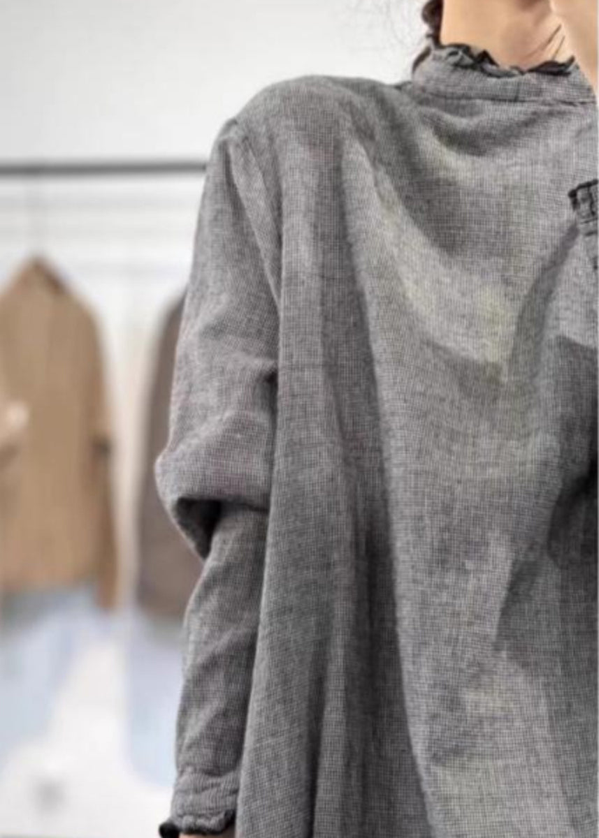 Style Grey Ruffled Patchwork Cotton Maxi Dresses Spring