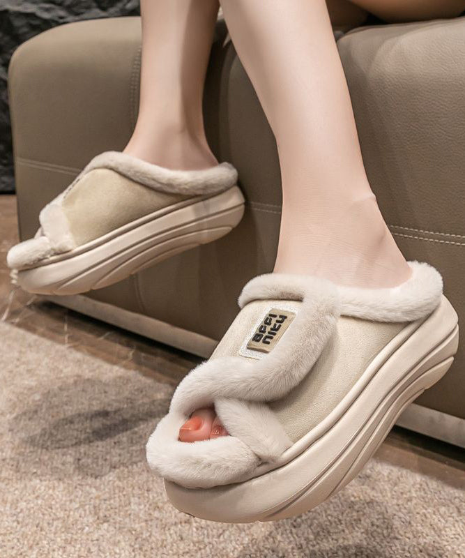 Faux Fur Open Toe Platform Slide Slippers