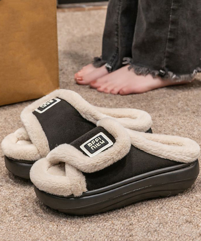 Faux Fur Open Toe Platform Slide Slippers 2