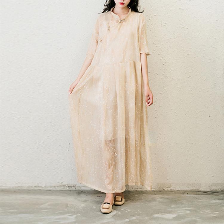 Stylish Print Chiffon Dresses Plus Size Casual Sundress Button Half Sleeve Maxi Dress