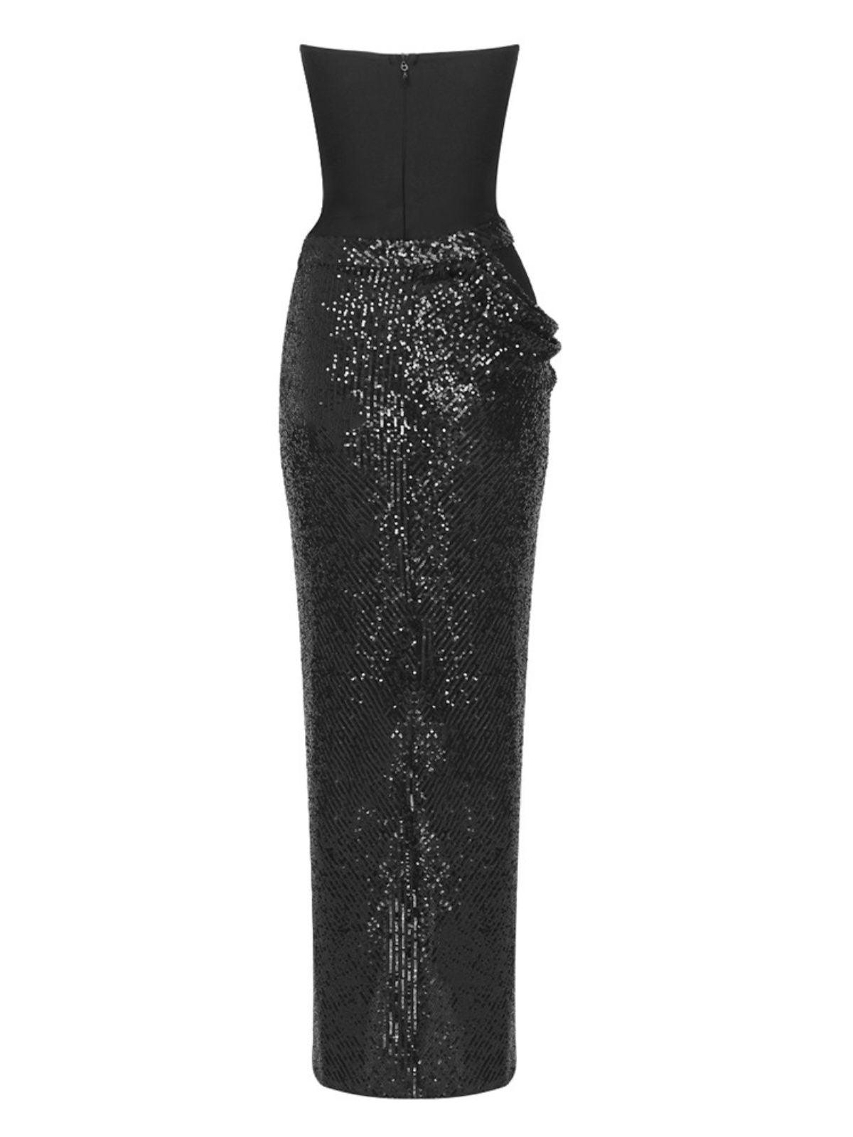 Strapless Sweetheart Sequin High Slit Bodycon Maxi Dress