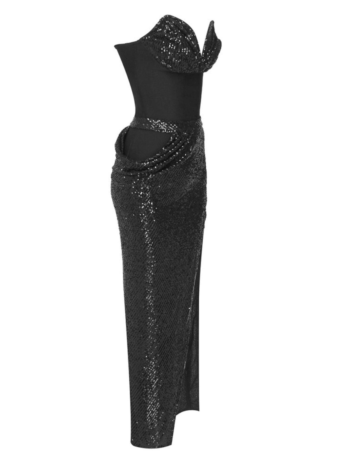 Strapless Sweetheart Sequin High Slit Bodycon Maxi Dress