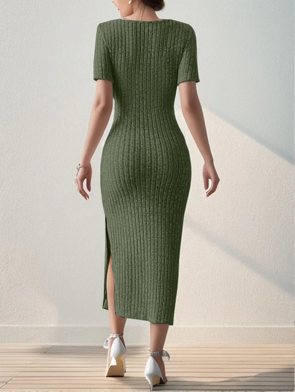 Summer square hipcovering midlength shortsleeved knitted Midi Dresses
