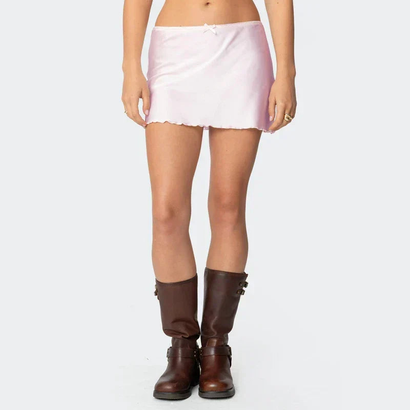 Satin Solid Low Waist Skirt Pink / S skirts-250223