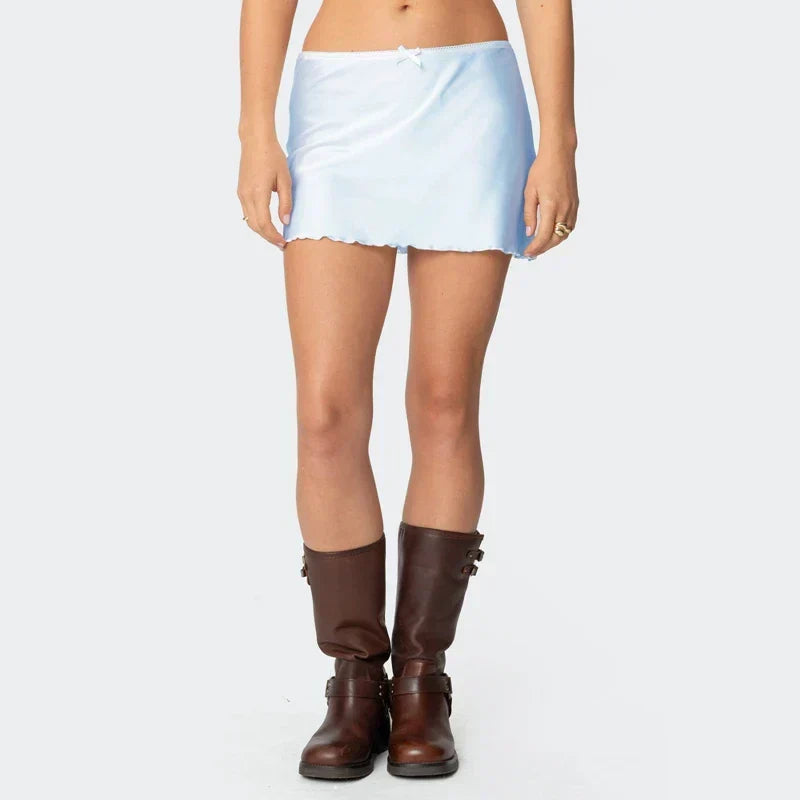 Satin Solid Low Waist Skirt Blue / S skirts-250223