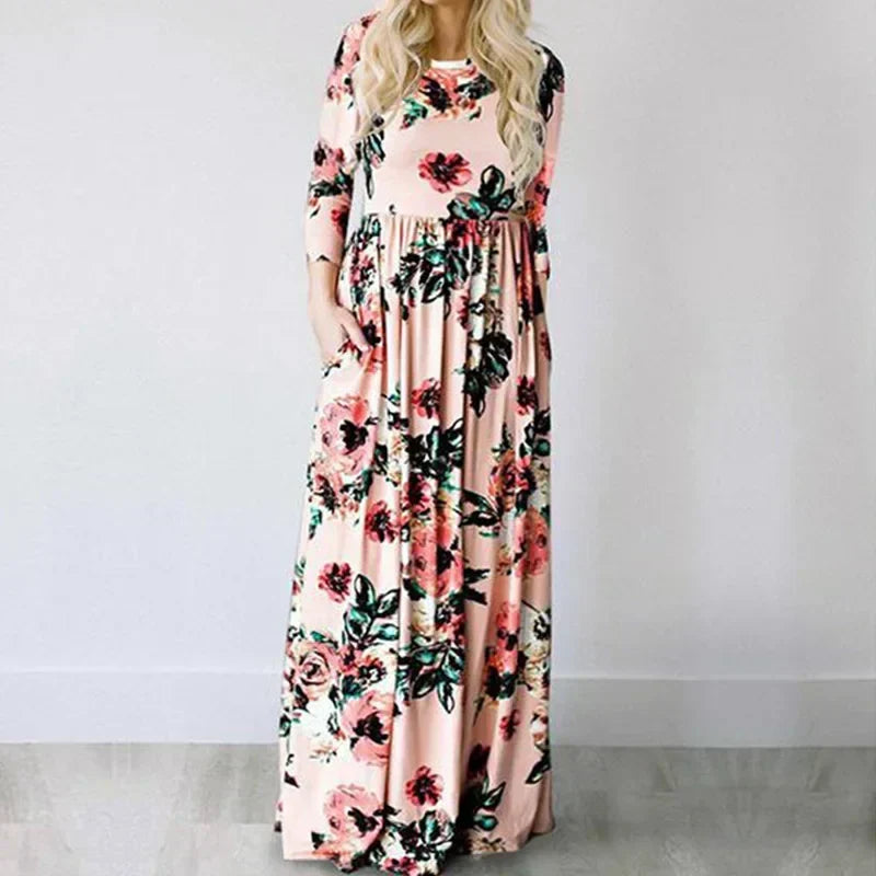 Pink Boho Floral Maxi Floral Dress Pink1 / S oldfloraldress-250126