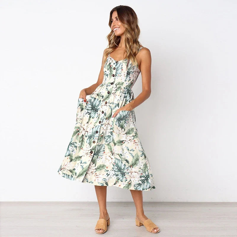 Sling Pocket Dot Retro Midi Dress