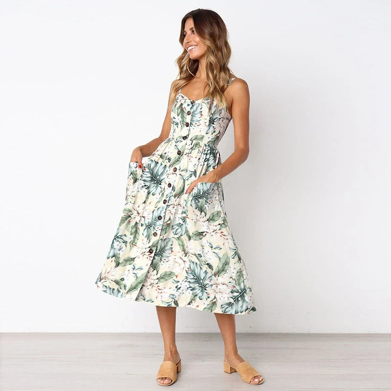 Sling Pocket Dot Retro Midi Dress