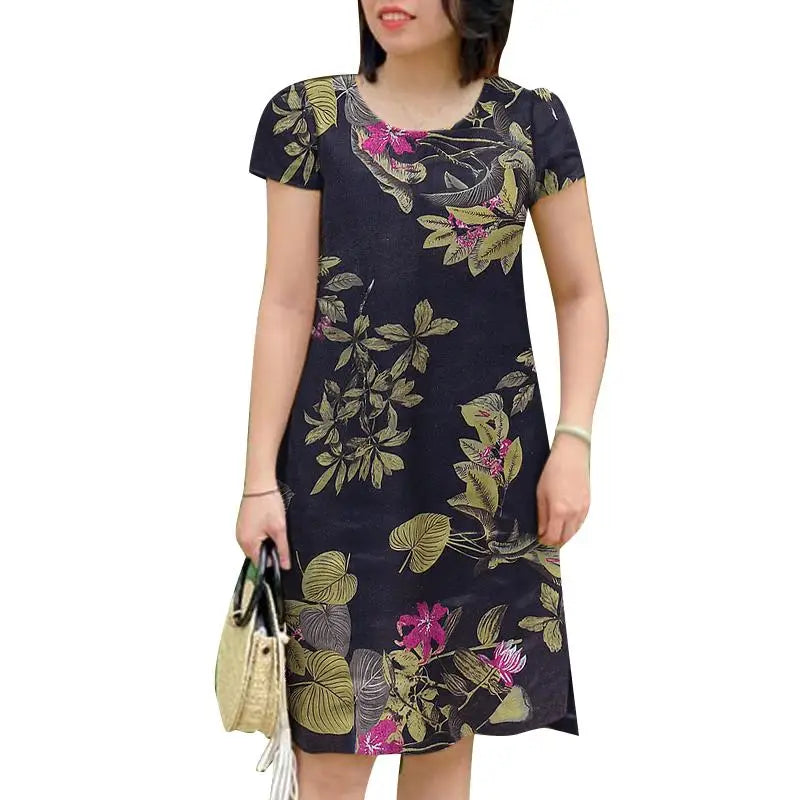 Vintage Short Sleeve Floral Holiday Floral Dress DEEP BLUE / S oldfloraldress-250126