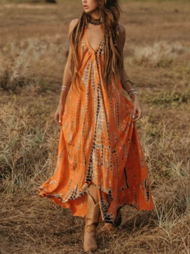Summer Boho Tie Dye Midi Dress