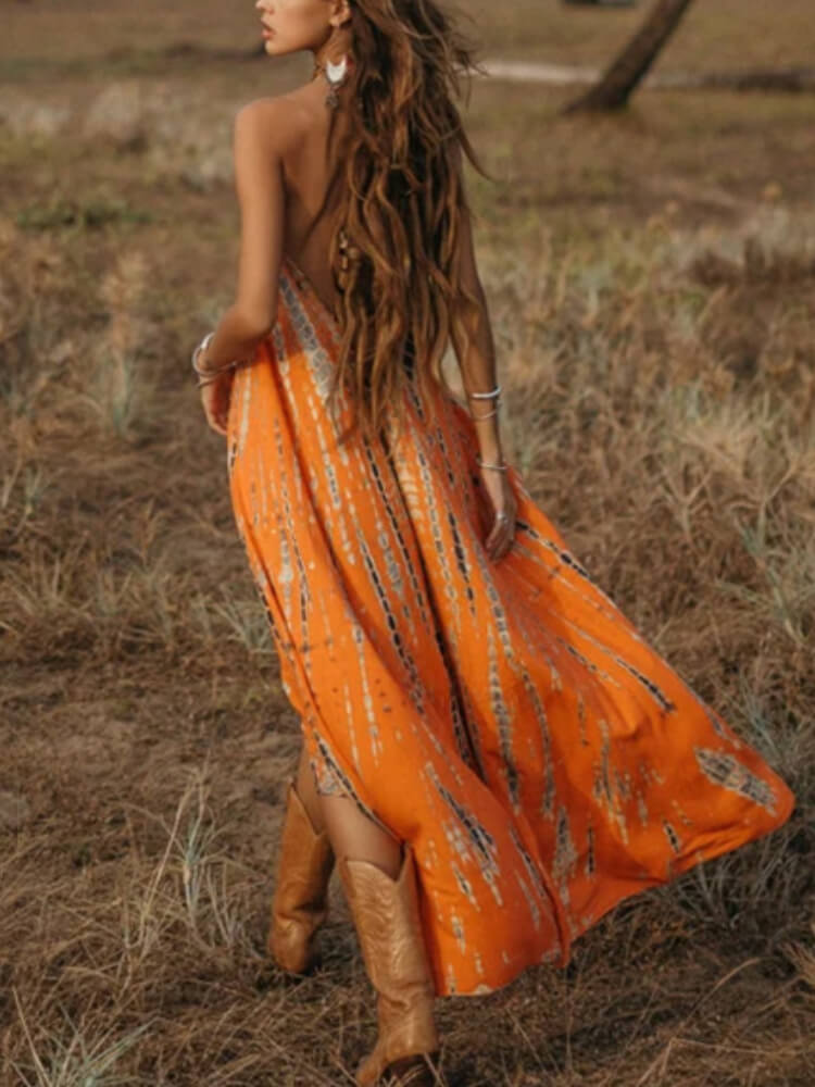 Summer Boho Tie Dye Midi Dress