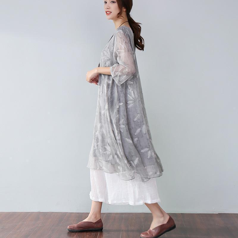 Summer Casual Plus Size Feather-Print Elegant Women's Dress