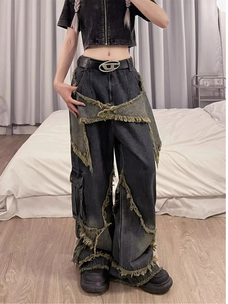Unique Versatile Straight Leg High Waist Summer Loose Wide Vintage Style Women’s Jean Retro Blue / S