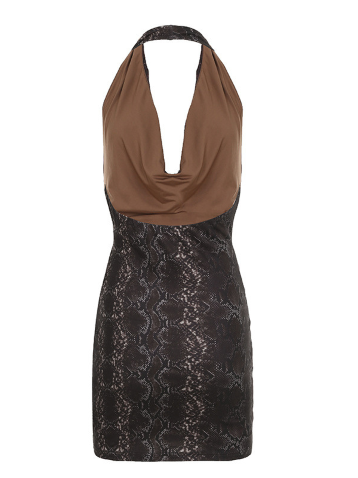 Cowl Neck Snake Printed Mini Dress