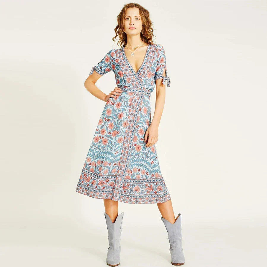 Wrap Marigold Floral Boho Dress