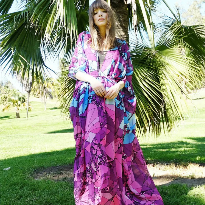 Chiffon Leopard Print Kimono Boho Bikini Cover Up color6 / One Size bohocoverup-250126