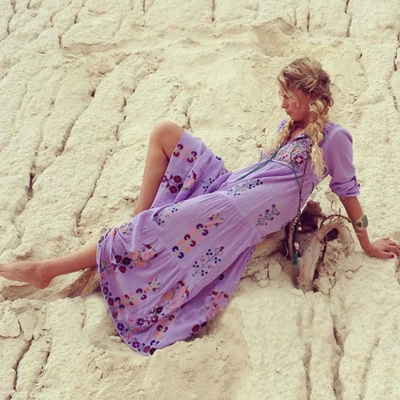 Cotton Floral Embroidered Maxi Dress