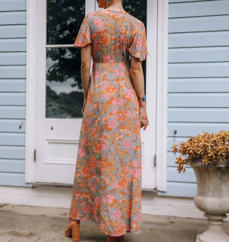 Cotton Orange Floral Boho Dress