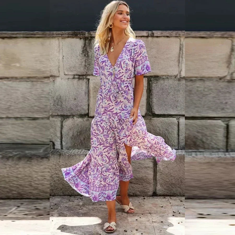 Purple Mini Boho Dress PURPLE / S bohodress-250126