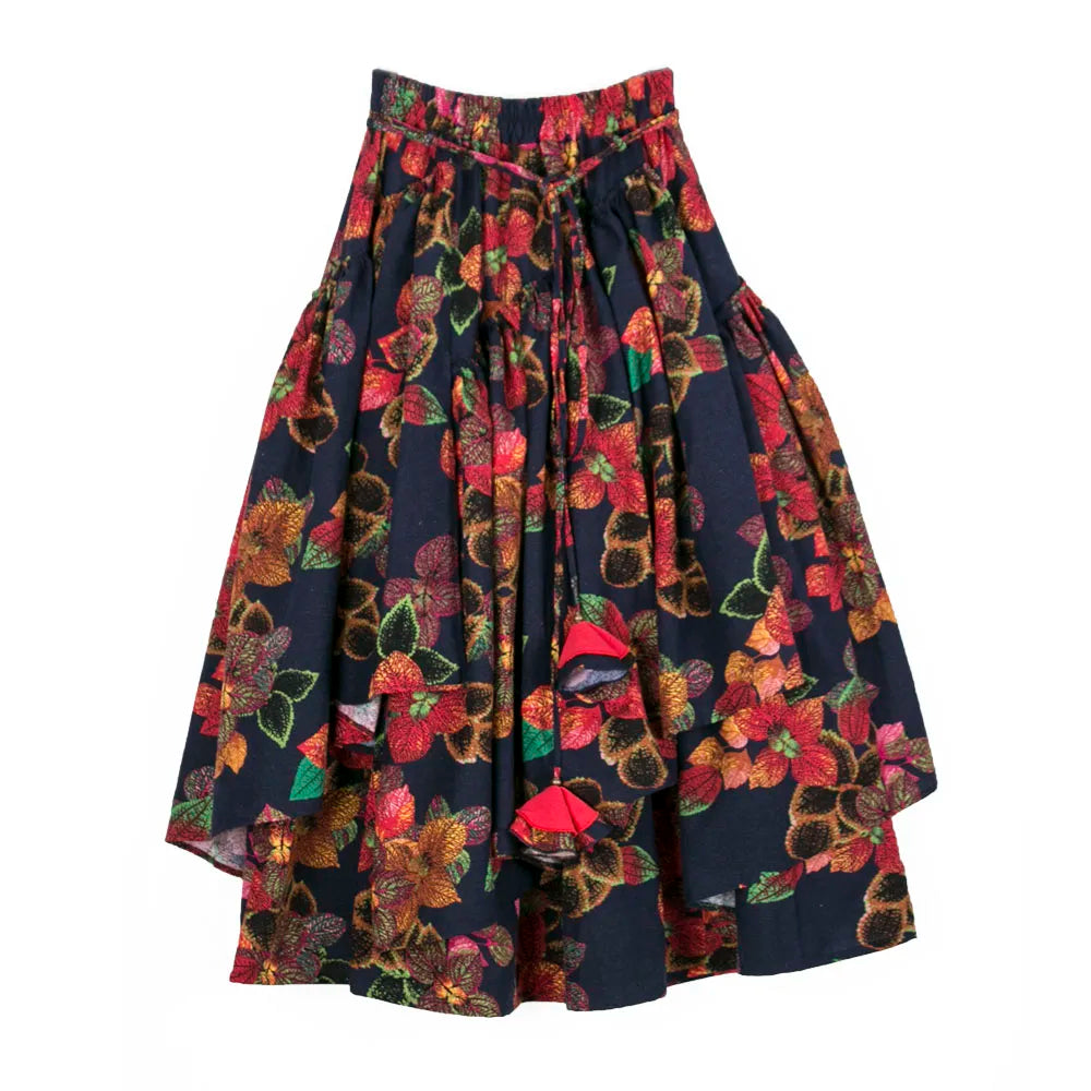 TIYIHAILEY Floral Print Maxi Skirt Elastic Waist Cotton Linen as photos / S skirt-250126