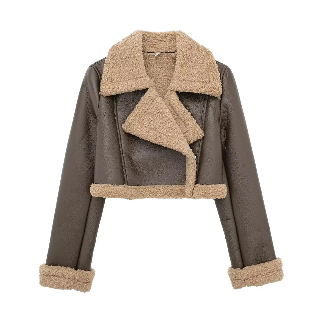Female Short Solid Turndown Long Winter High Street Coat