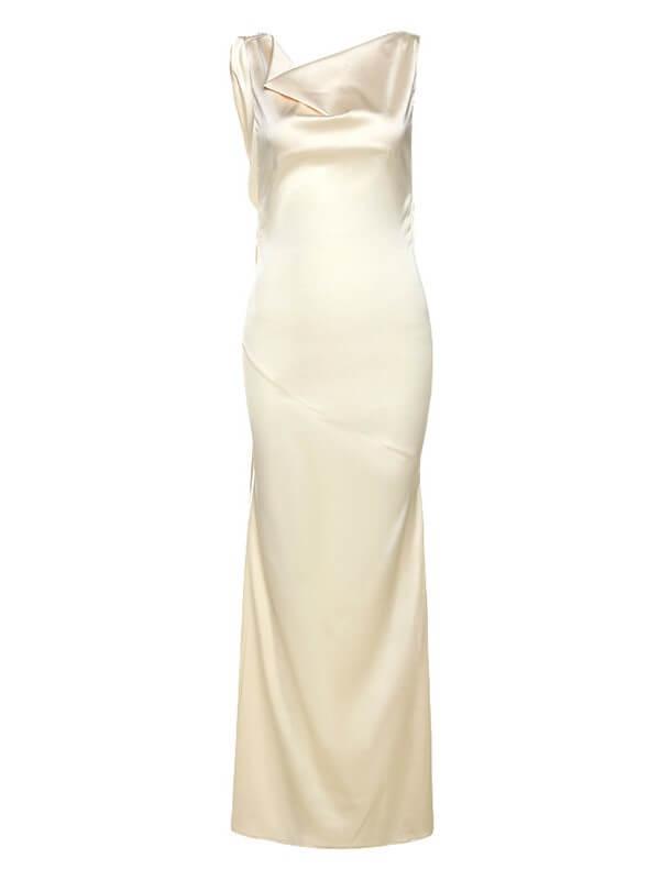 Halter Backless Draped Satin Mermaid Maxi Gown