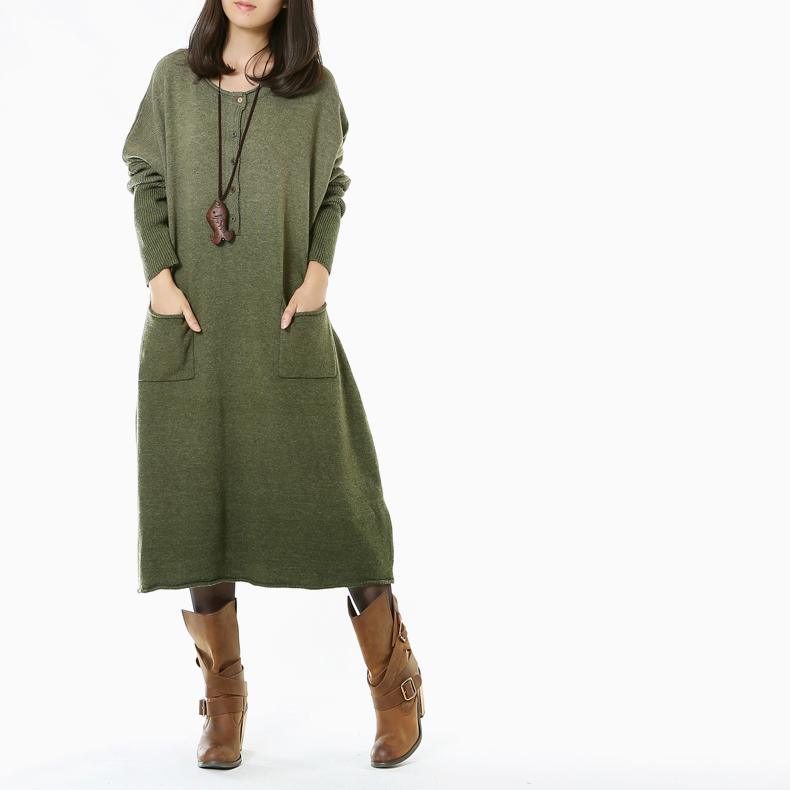 Tea green long woman sweaters knit maxi dress