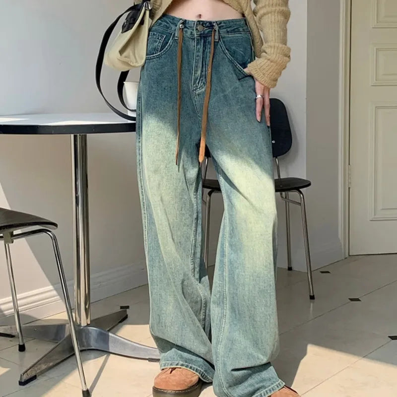 Harajuku Trend Japanese Style High-Waisted Straight New Autumn Leg Fashion Jean