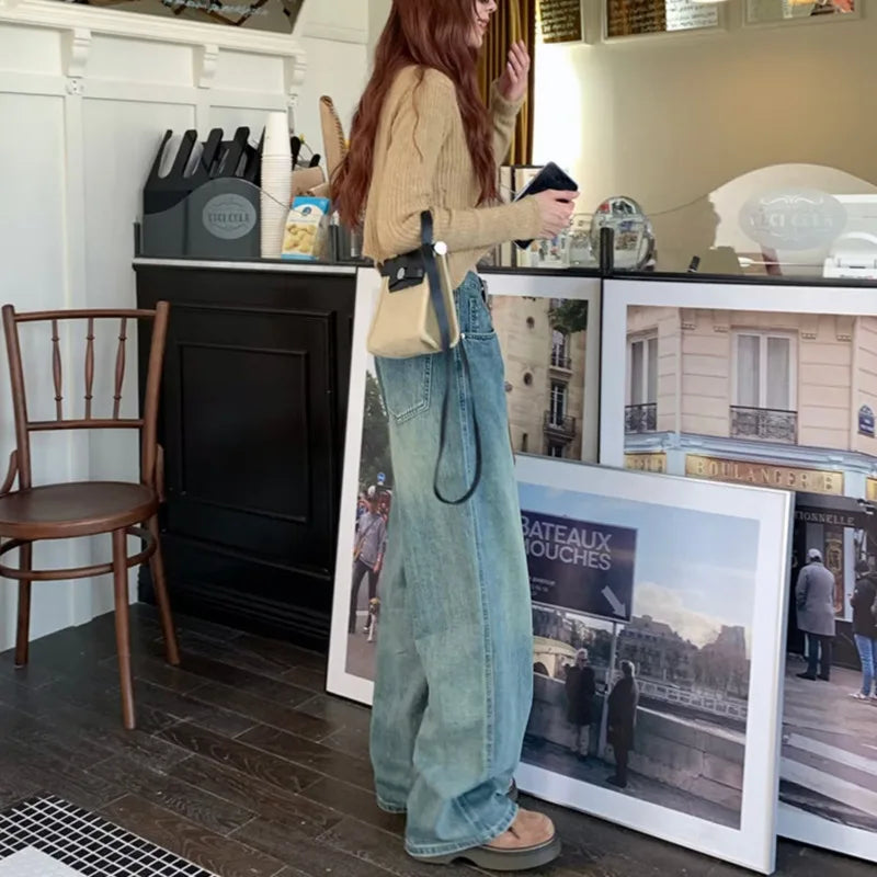 Harajuku Trend Japanese Style High-Waisted Straight New Autumn Leg Fashion Jean