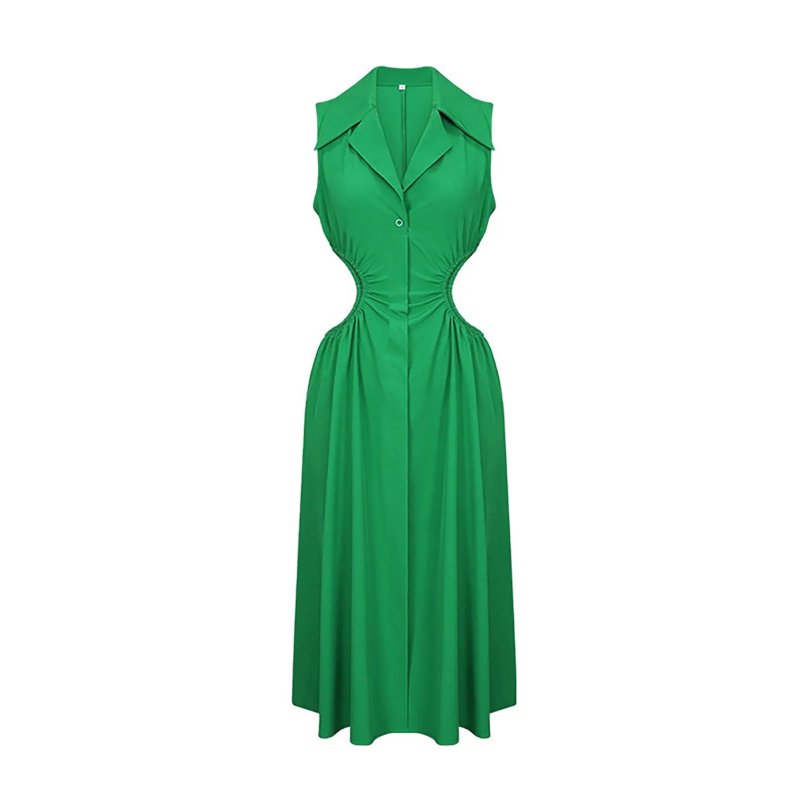 Tempting Sexy Cut Out ALine TurnDown Collar Sleeveless High Waist Slim Midi Dress