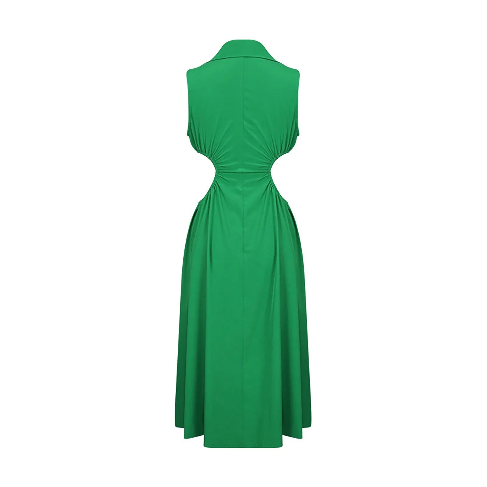 Tempting Sexy Cut Out ALine TurnDown Collar Sleeveless High Waist Slim Midi Dress