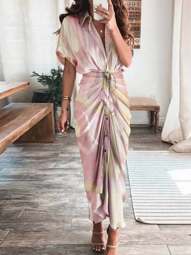 Temperament Print Pink Midi Dress
