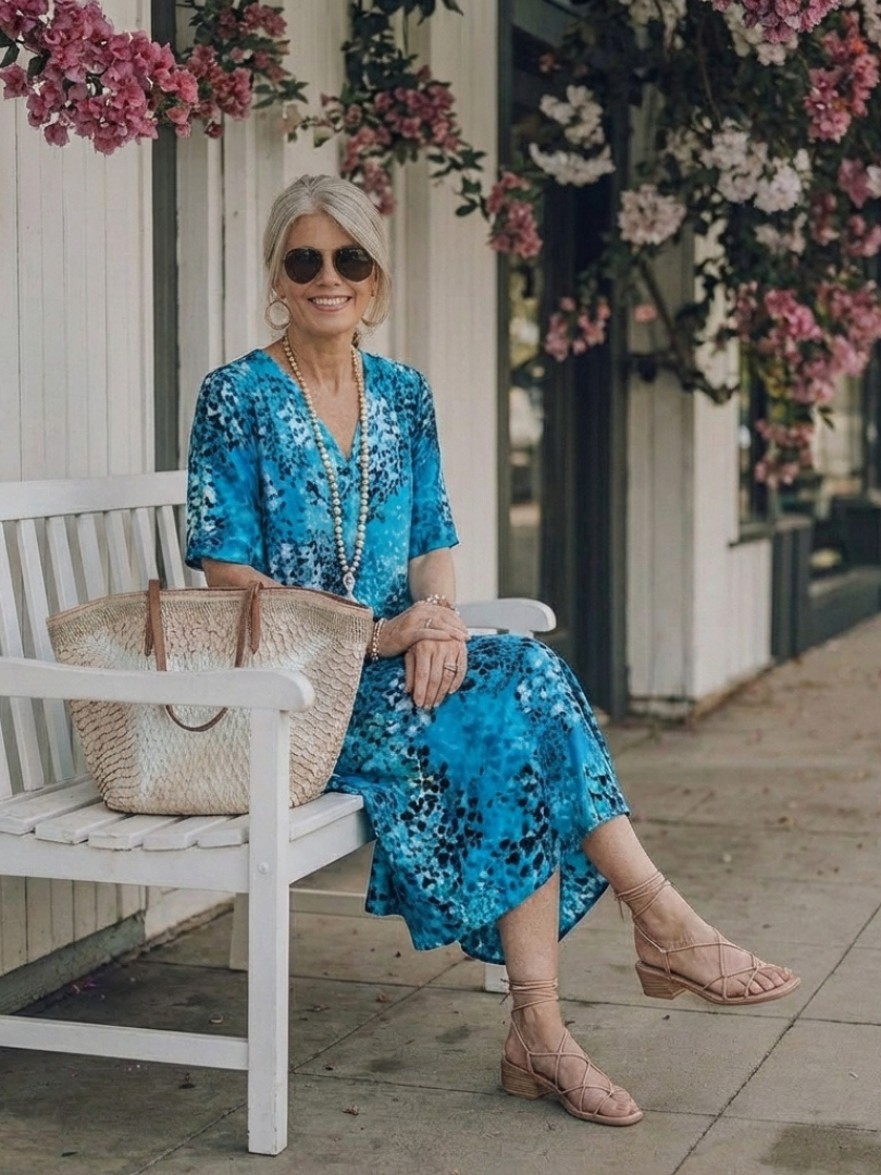 V-Neck Short Sleeve Leopard Print Pocket A-Line Midi Dress