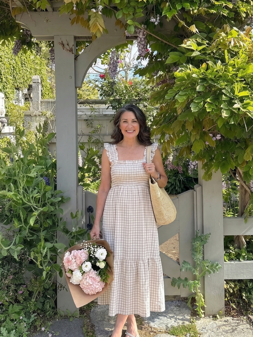 Square Neck Ruffle Strap Gingham Smocked Tiered Maxi Dress 5