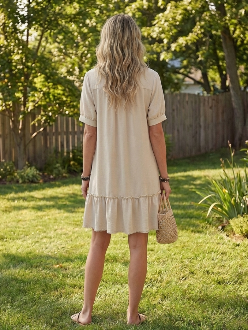 Collared Button Front Short Sleeve Ruffle Hem Shirt Dress 2