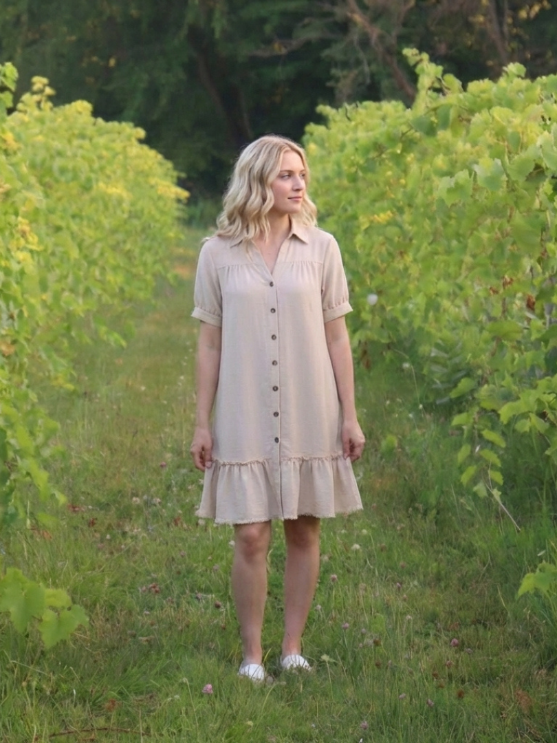 Collared Button Front Short Sleeve Ruffle Hem Shirt Dress 5