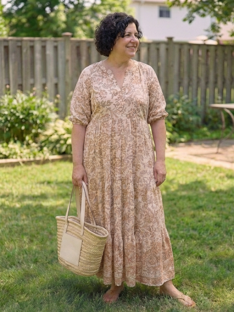 V-Neck Floral Print Short Sleeve Button Front Tiered Maxi Dress