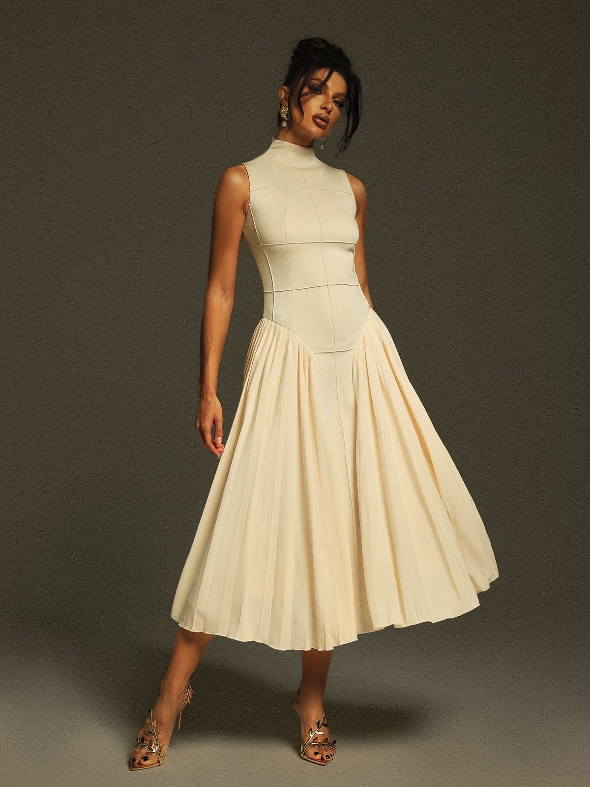 Sleeveless Ruched Midi Dress