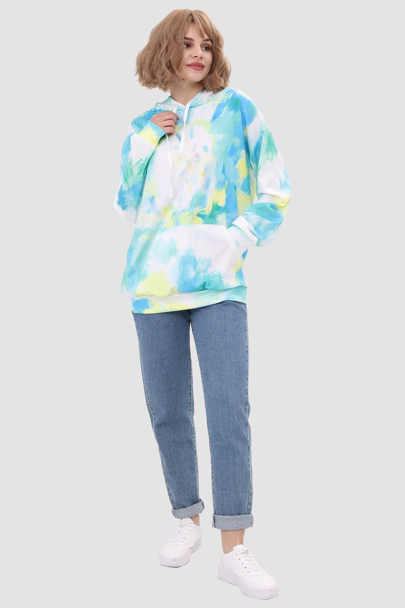 With Tie Hoodie Dye Drawstring Green / Xl