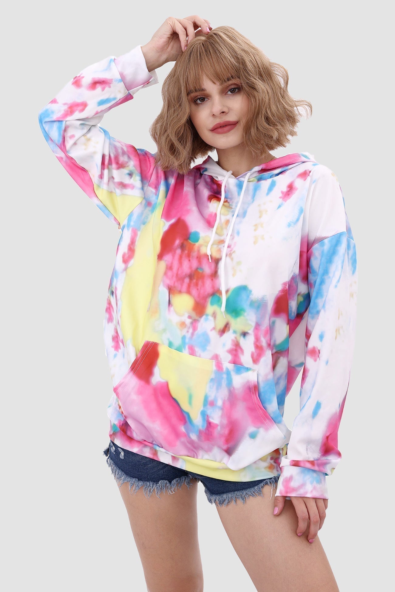 With Tie Hoodie Dye Drawstring Multicolor / S