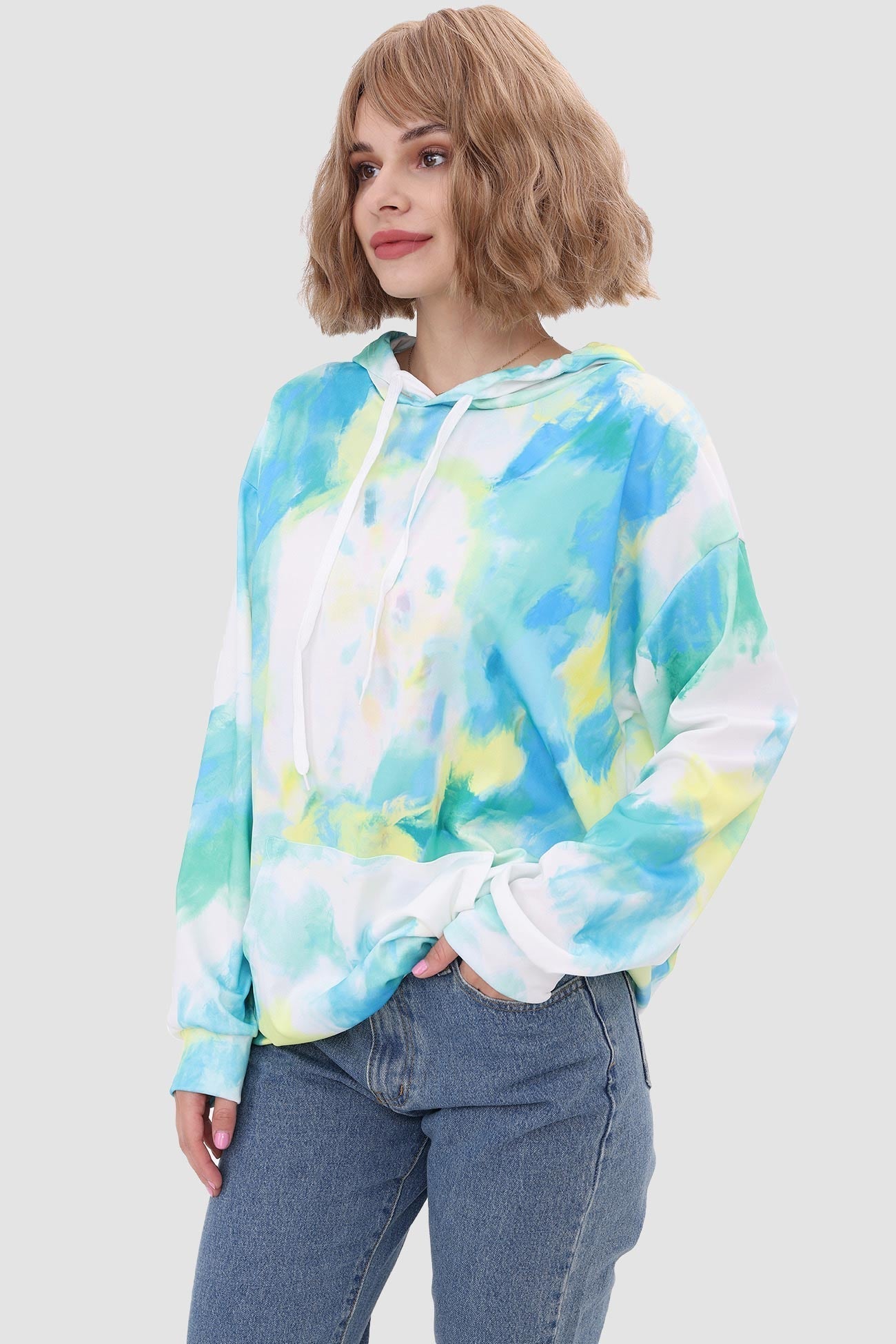 With Tie Hoodie Dye Drawstring Green / M