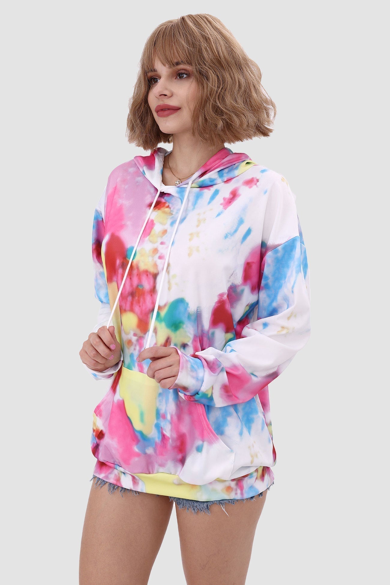 With Tie Hoodie Dye Drawstring Multicolor / L