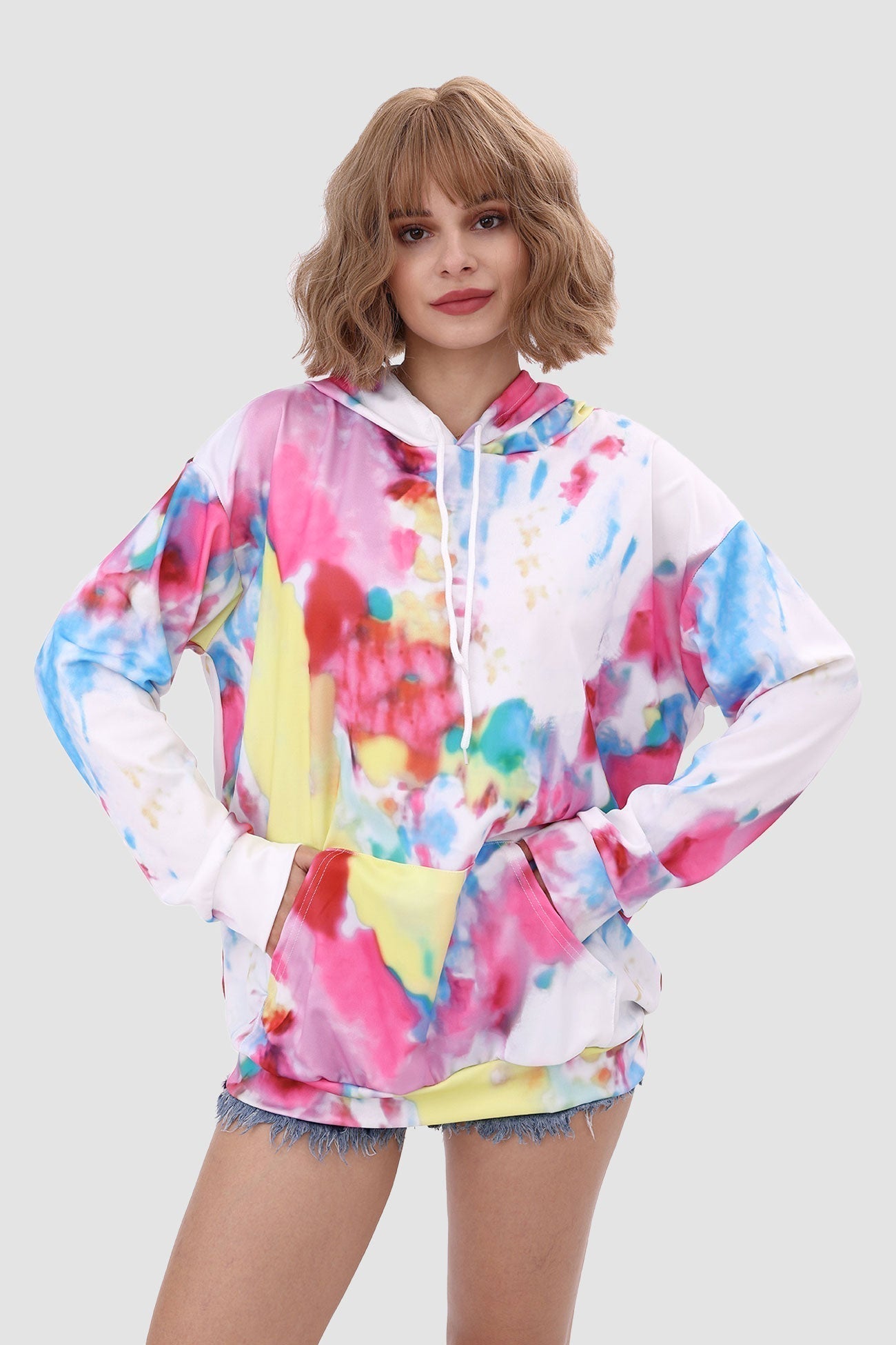 With Tie Hoodie Dye Drawstring Multicolor / M